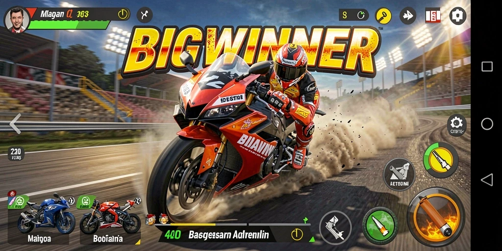 Gameplay menegangkan dengan balapan motor di lintasan beragam.