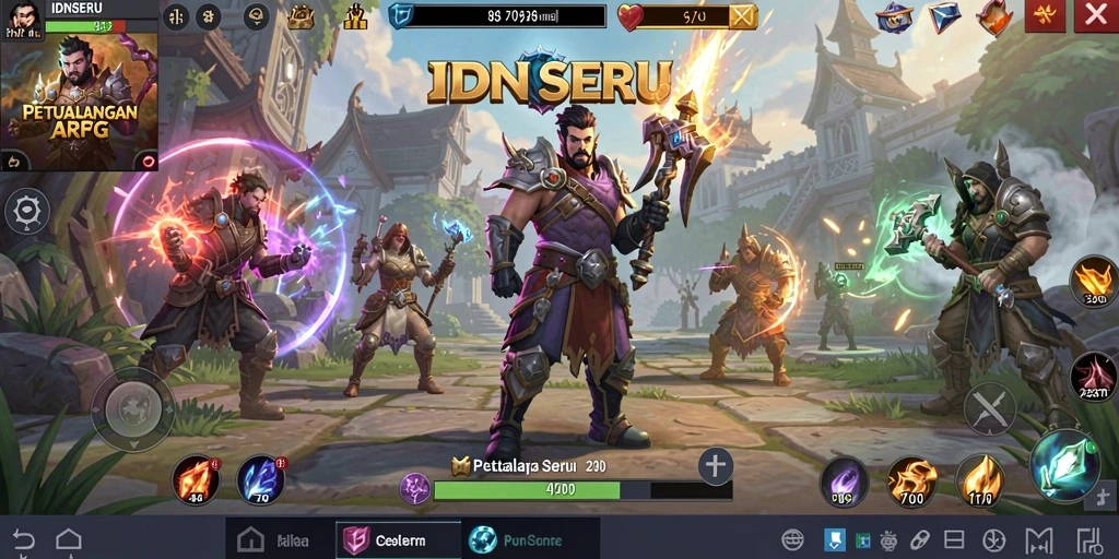 Screenshot gameplay ARPG IDNSERU menampilkan aksi pertarungan yang mendebarkan.