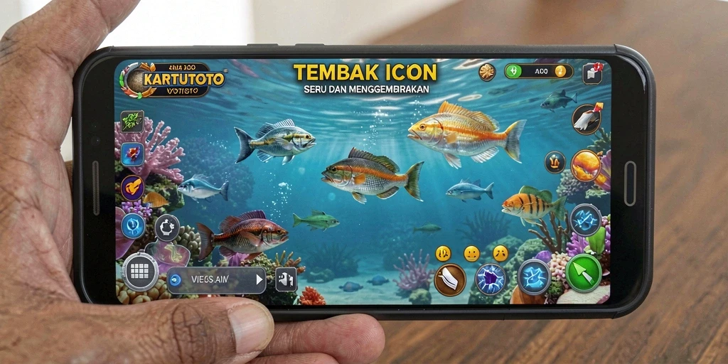 Tangkapan layar gameplay KARTUTOTO yang menampilkan suasana menembak ikan.