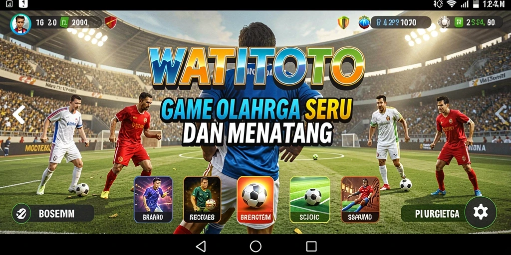 Screenshot utama WATITOTO menampilkan aksi seru di lapangan olahraga.